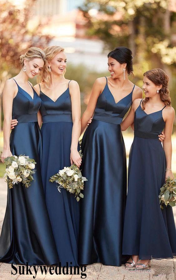 navy blue satin bridesmaid dresses