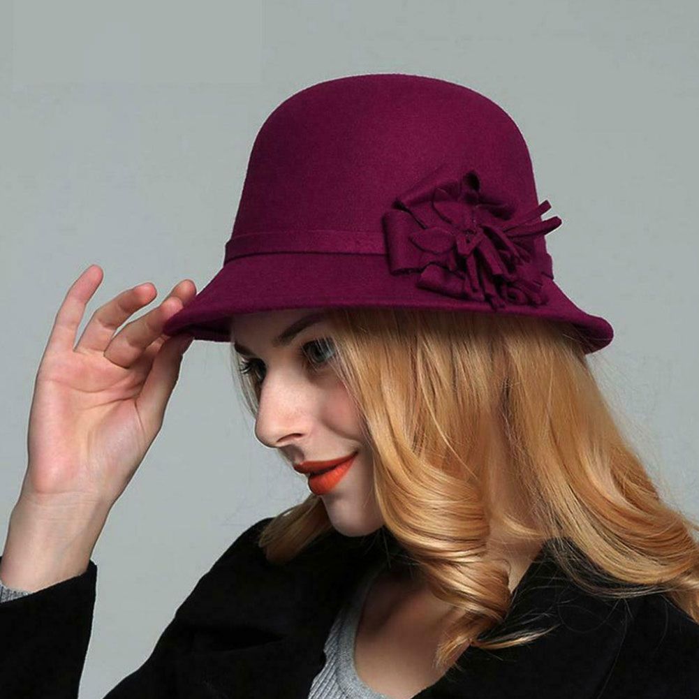 Fashion Women Fedora Bowler Hat Winter Wool Cloche Round Cap Vintage Bucket Hats