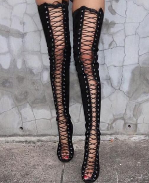 strap up thigh high heels