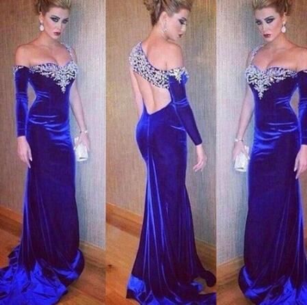 blue velvet evening dress