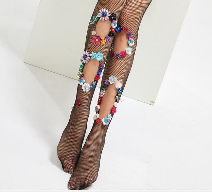 embroidered fishnet tights