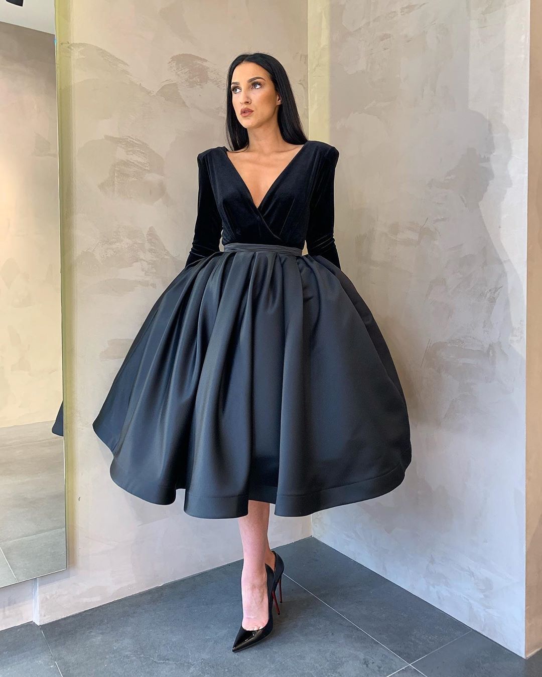 Vintage Black Velvet Tea Length Evening 