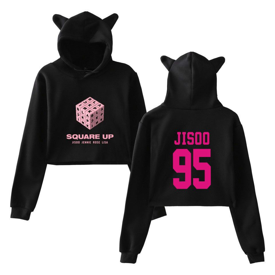 Compre Blackpink Colheita Top Moletom Com Capuz Preto Rosa Engraçado Orelha De Gato Cortada Curta Camisola Com Capuz Pullover Roupas Femininas Tops Streetwear De Superstore99, $82,62 | Pt.Dhgate.Com