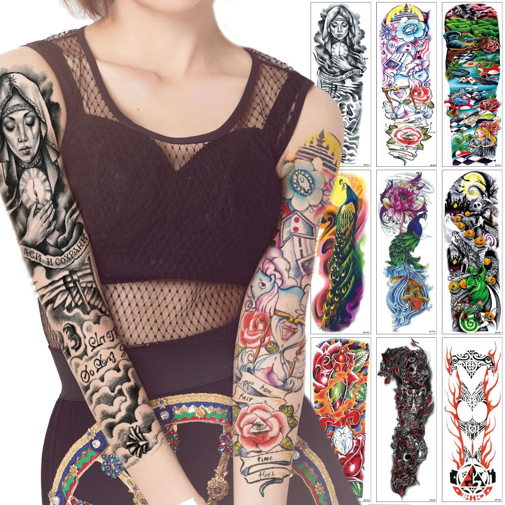 Big Large Full Arm Tattoo Sticker Cartoon Girl Pray Mechanical Design Fake  Colored Drawing Temporary Tatoo Halloween Gift for Man Woman DIY