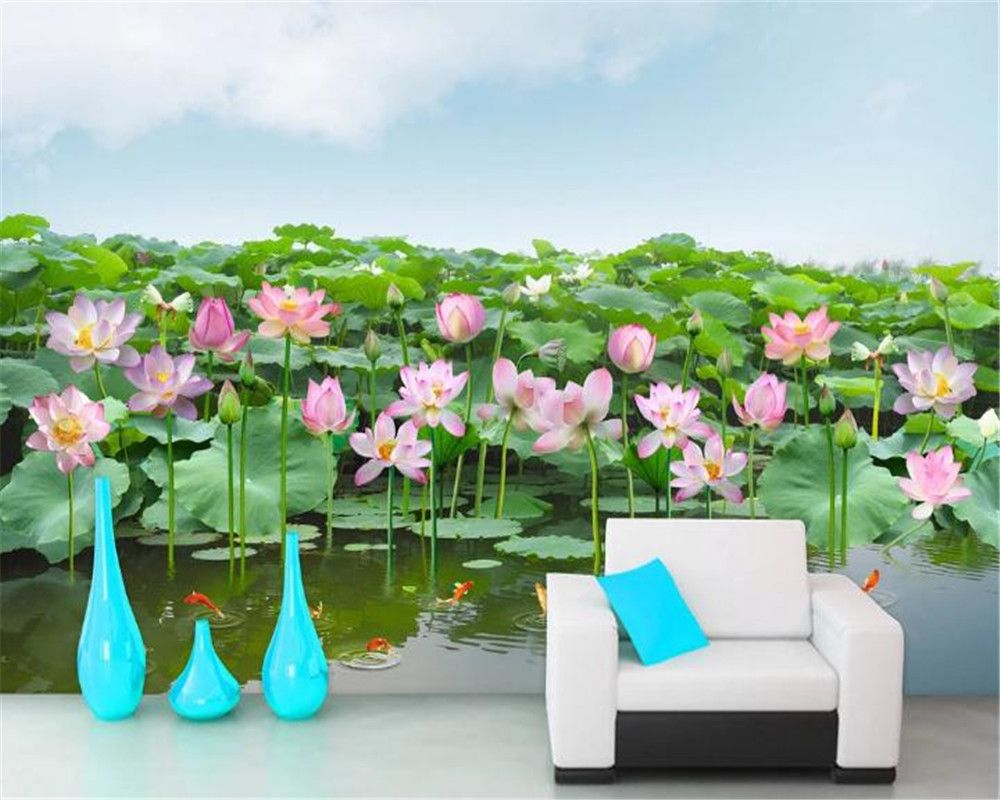 3D Muurschildering Behang 3D Lotus Vijver Zilveren Karper Mooi Landschap Woonkamer Slaapkamer Muurbedekking Hd Muurpapier