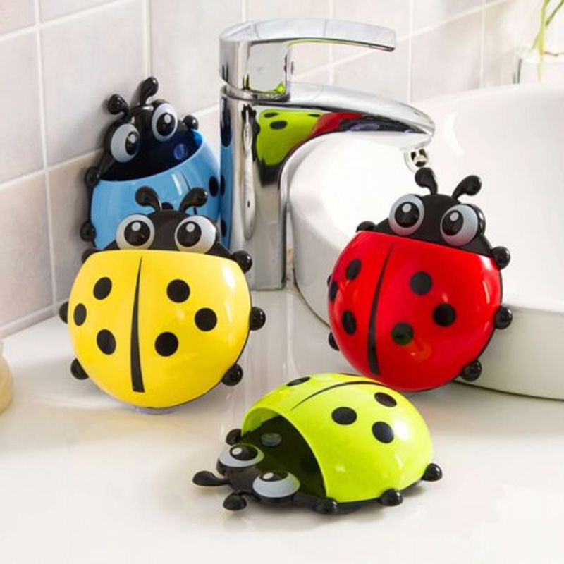 coccinella portaspazzolino aspirazione dentifricio a forma di coccinella da parete Sucker bagno Set   blu 