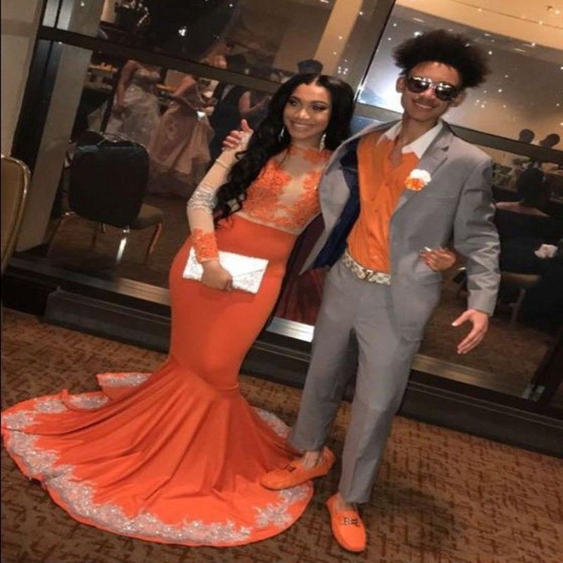 orange and white prom dresses