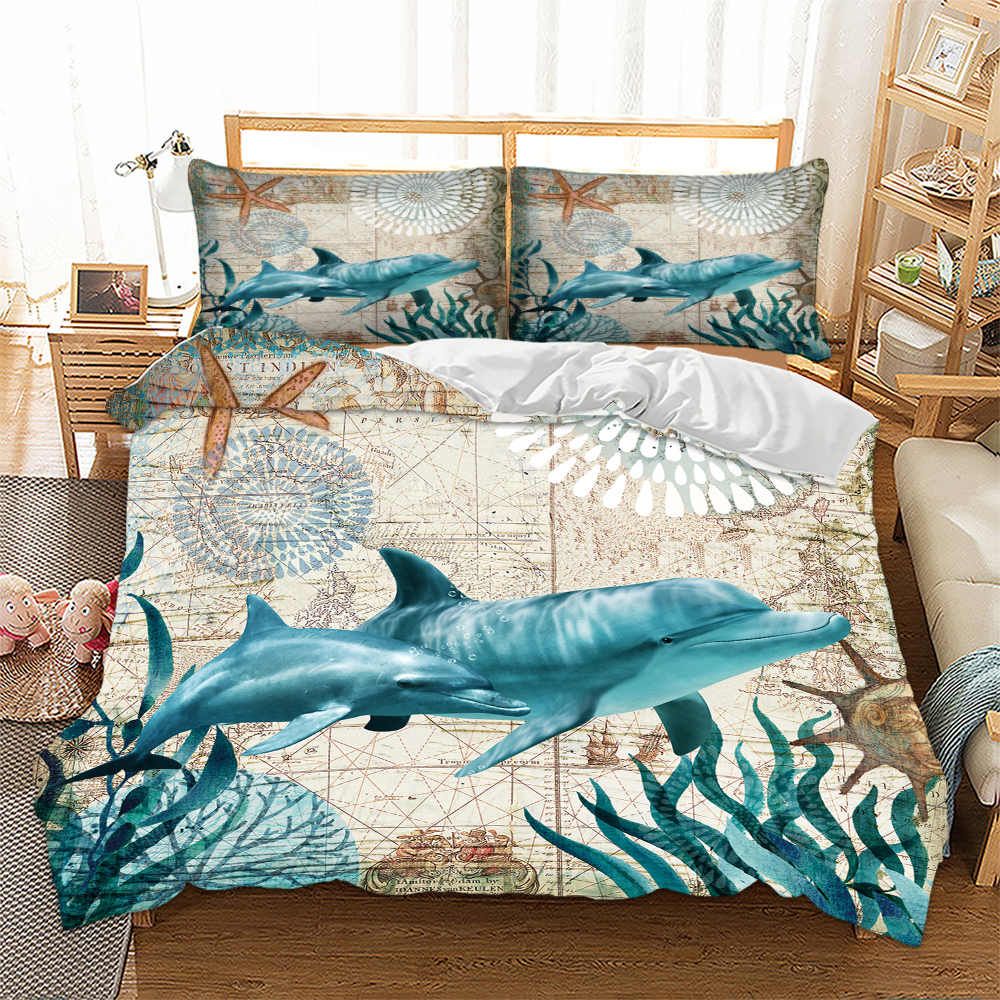 Marine Life King Size Bedding Set Dolphin Printed 3d Elegant Duvet