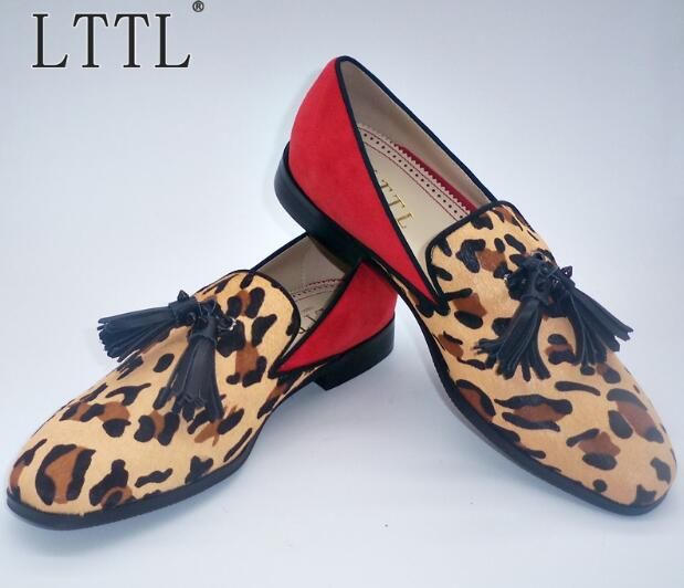 Luxury Suede Slippers Tassel Loafers Handmade Slip On Men Leopard Print Dress Shoes Designer Patchwork Men Luxury Suede Slippers Tassel Loafers Handmade Slip On Men Leopard Print Dress Shoes Designer Patchwork Men