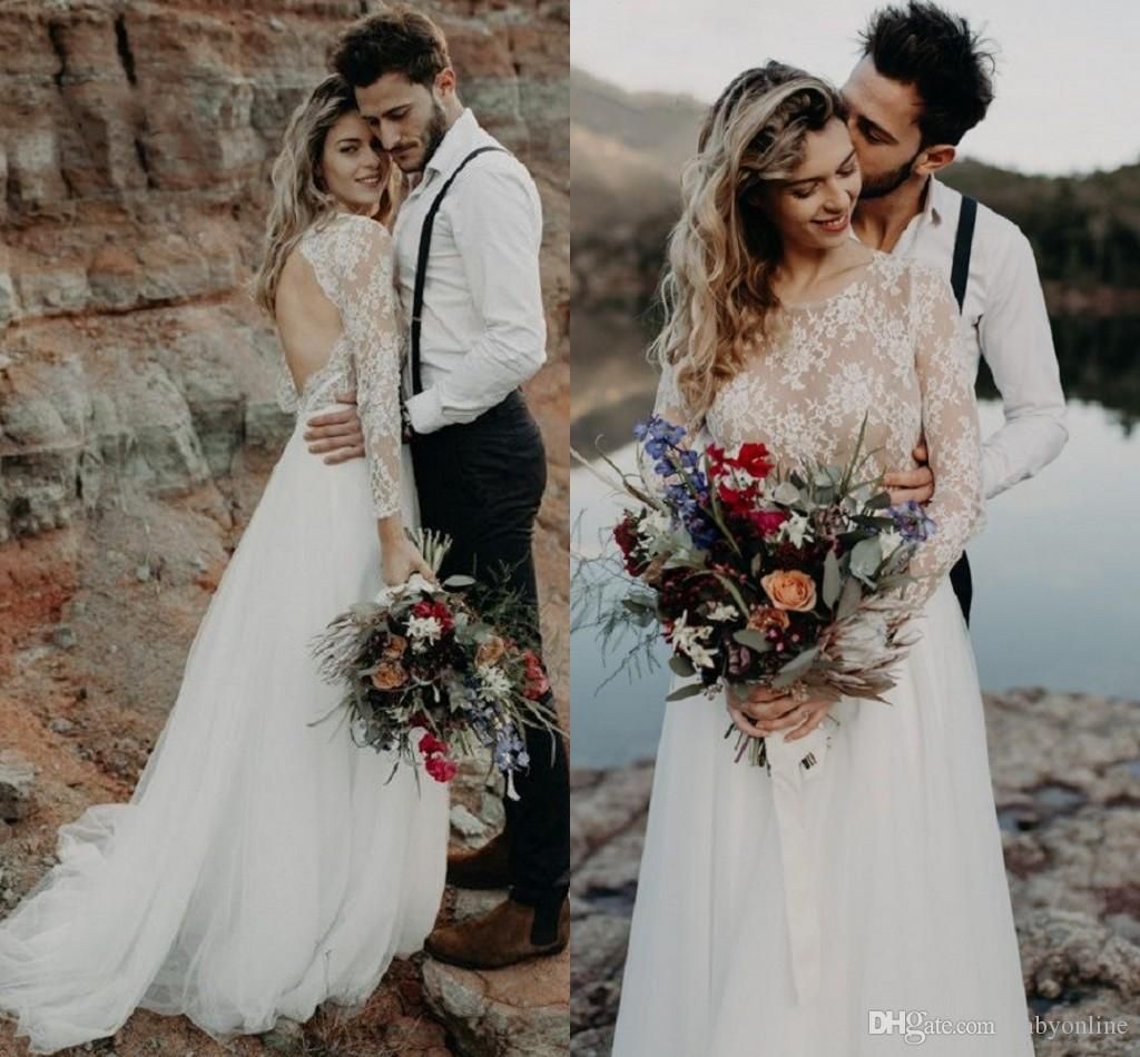 Discount Beach Long Sleeve Wedding Dresses Country Style Boho