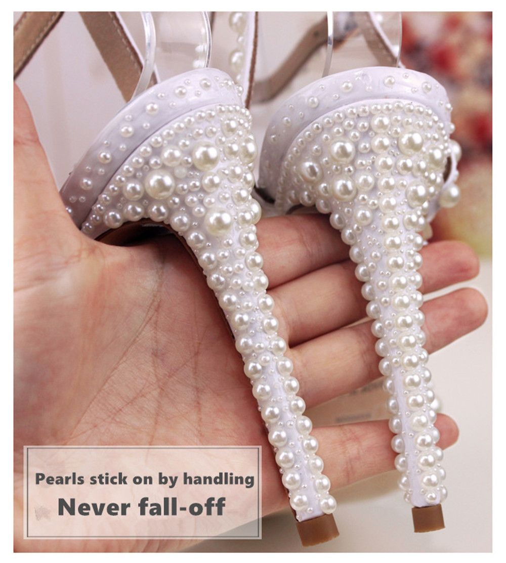 caloría provocar carpeta Las nuevas perlas blancas decoradas zapatos de sandalia para bodas Peep Toe  Fahion Tacones de zapatos