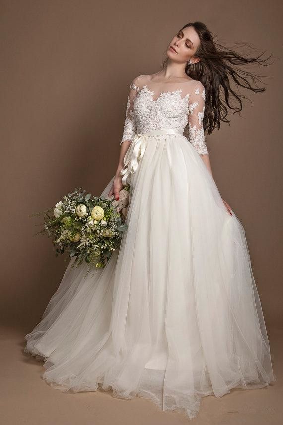 three quarter sleeve wedding dress