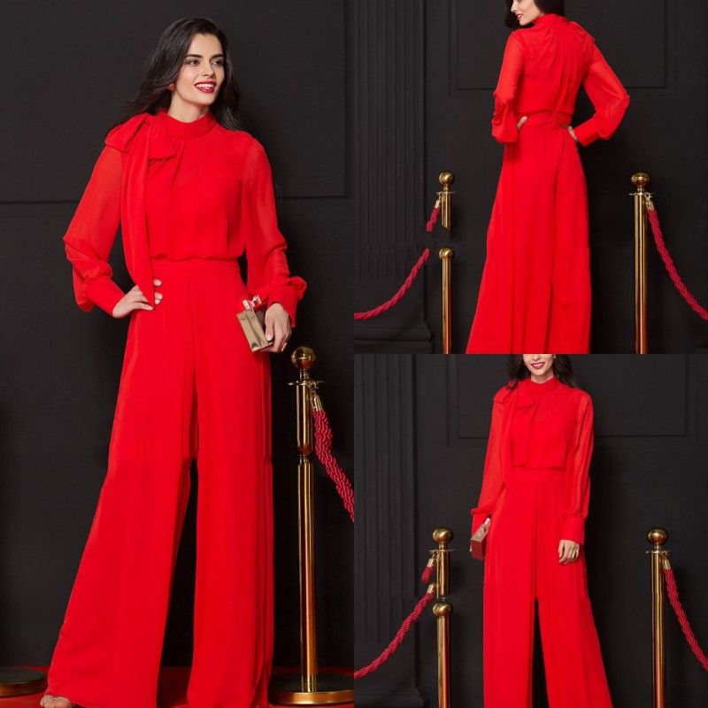red dressy pants suits for evening wear