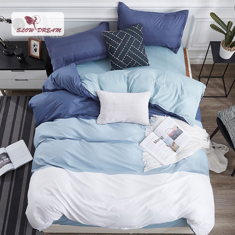 Slowdream Sea Clolor Blue Bedding Set Decor Quilt Cover Nordic