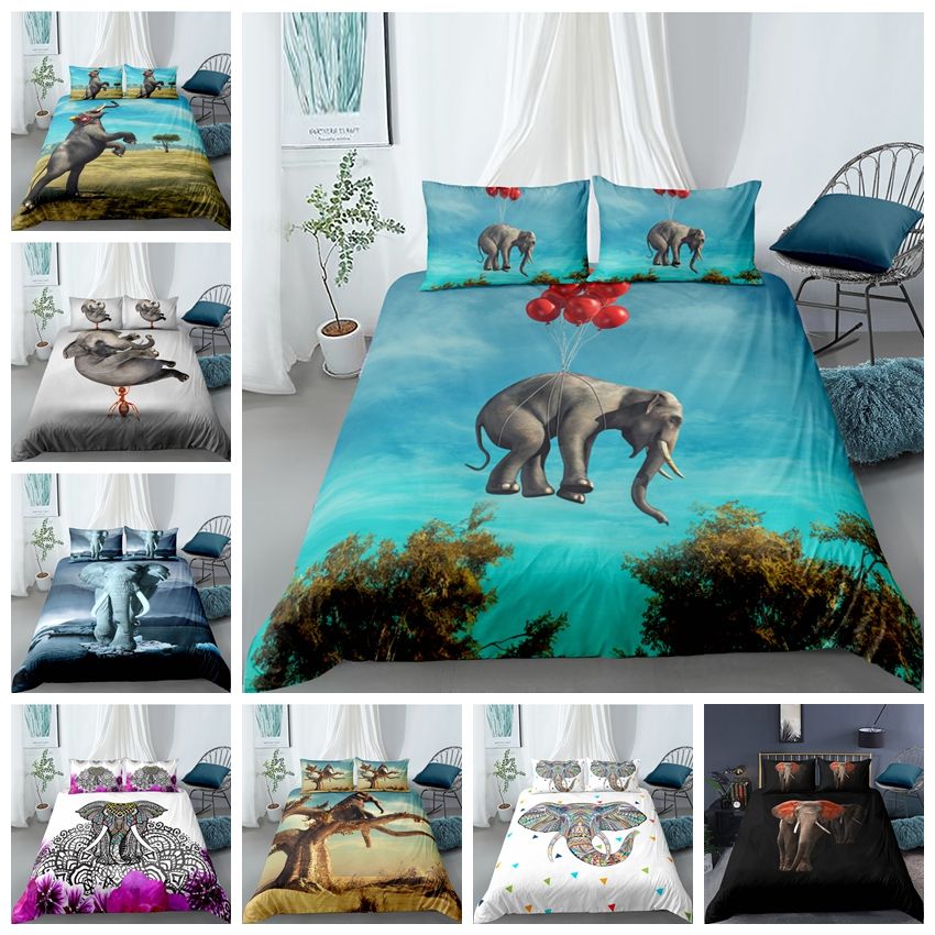 Elephant Bedding Set Queen King 4Pcs Cool Animal Comforter Cover Egyptian Cotton