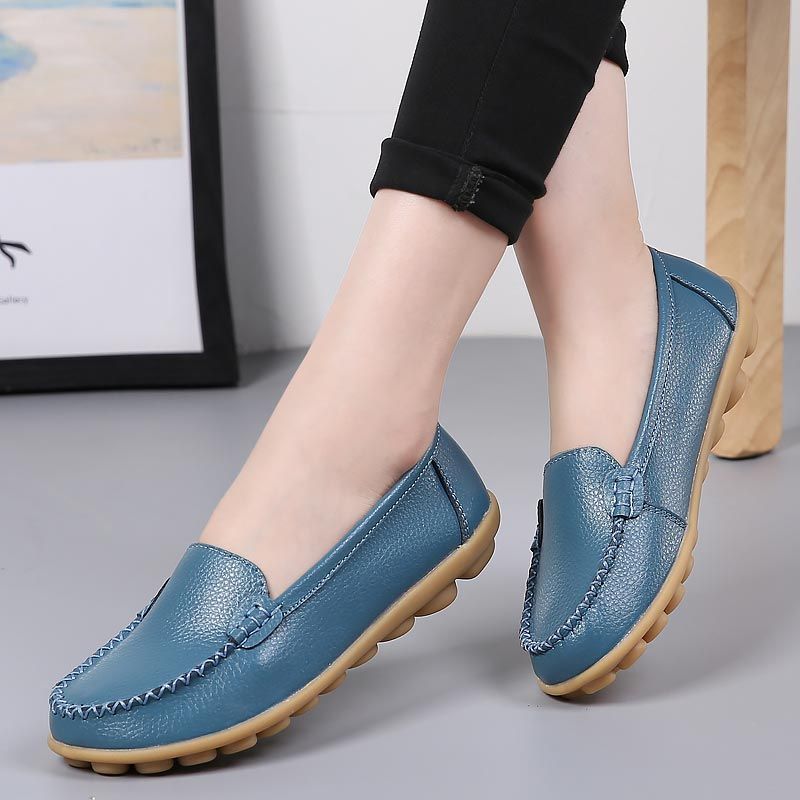 Zapatos planos de mujer nuevos zapatos planos cuero sólido mocasines de mujer slip on