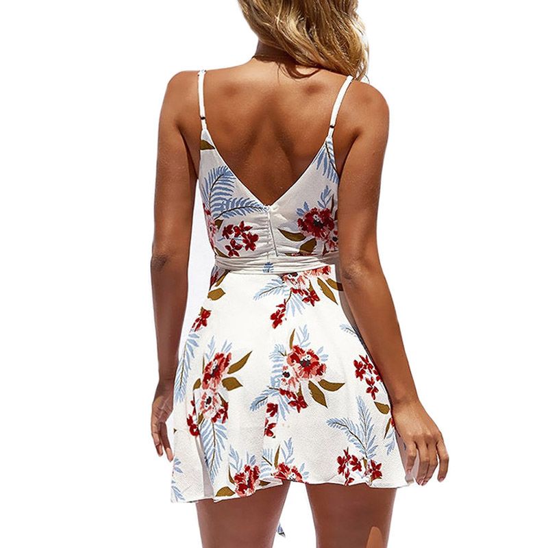 Beach Sundress for Womens Summer Casual Spaghetti Strap Mini Dresses Boho O-Neck Print Party Holiday Dress