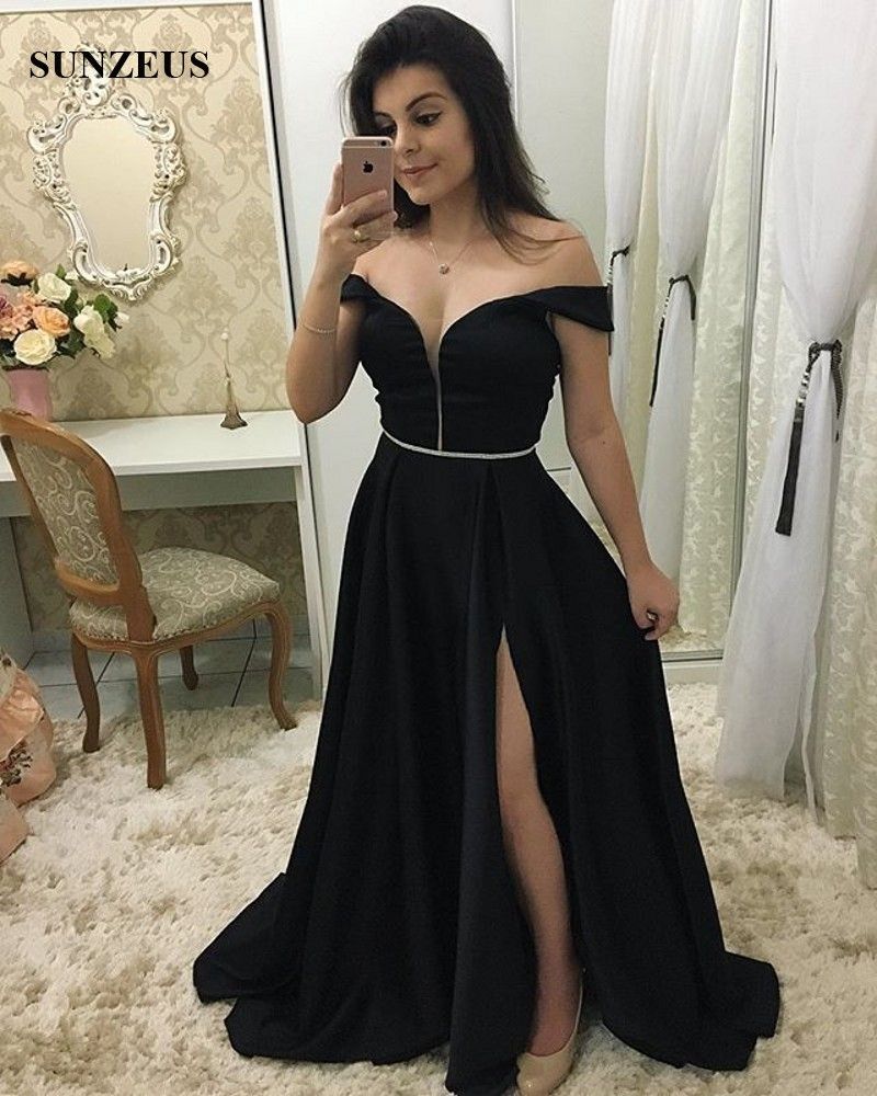 2019 Vestidos de fiesta negros del Hendidura Vestidos de fiesta Una Sexy