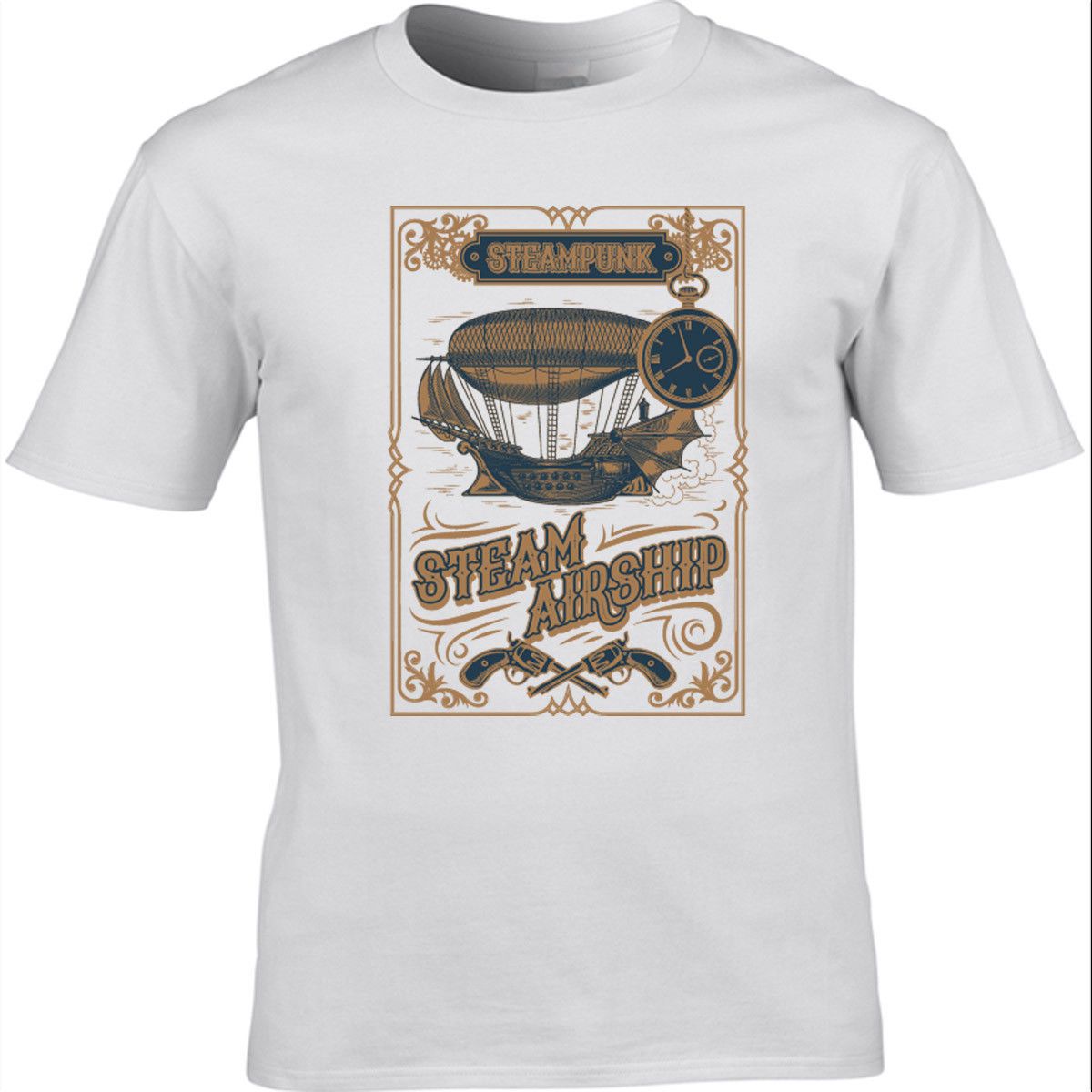 Men/'s Steampunk T-Shirt Gothic Victorian Design Steam Airship design 2