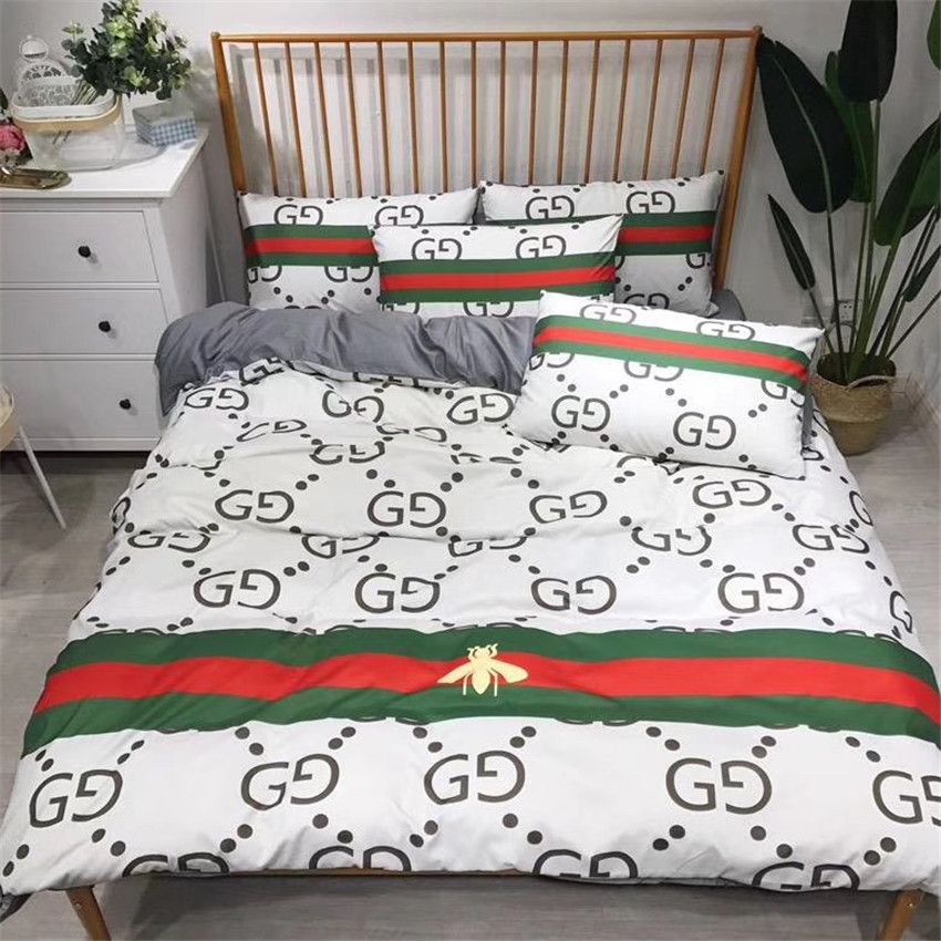 White Bee Design Bedding Sets Red Green Stripe Full Letter Print