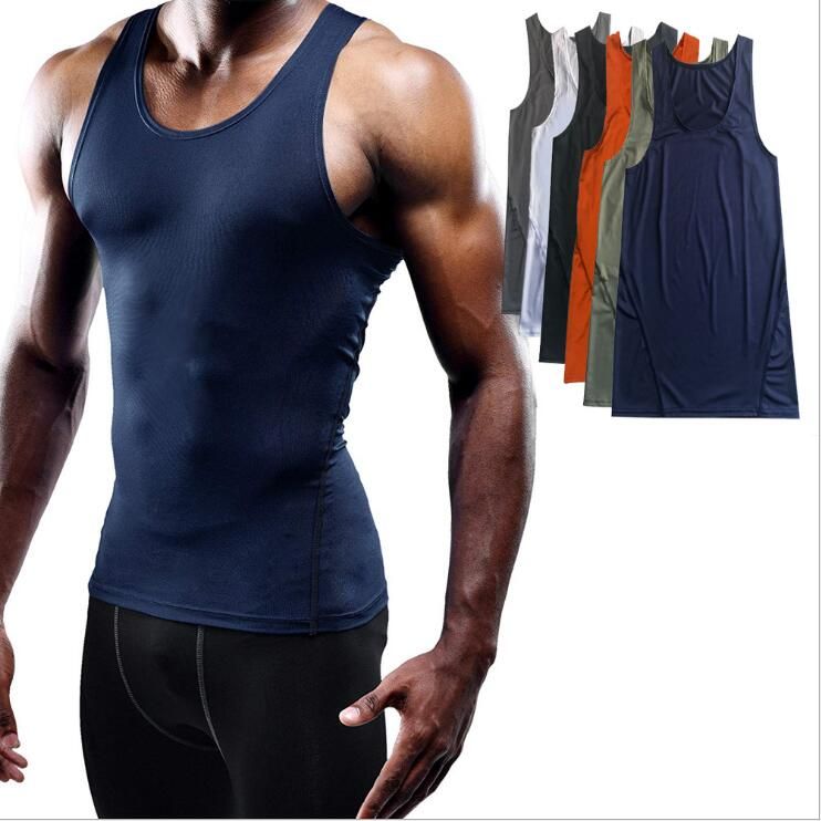 2021 Mens Tight Fitting Tank Tops Sports Bodybuilding Vest Quick Dry