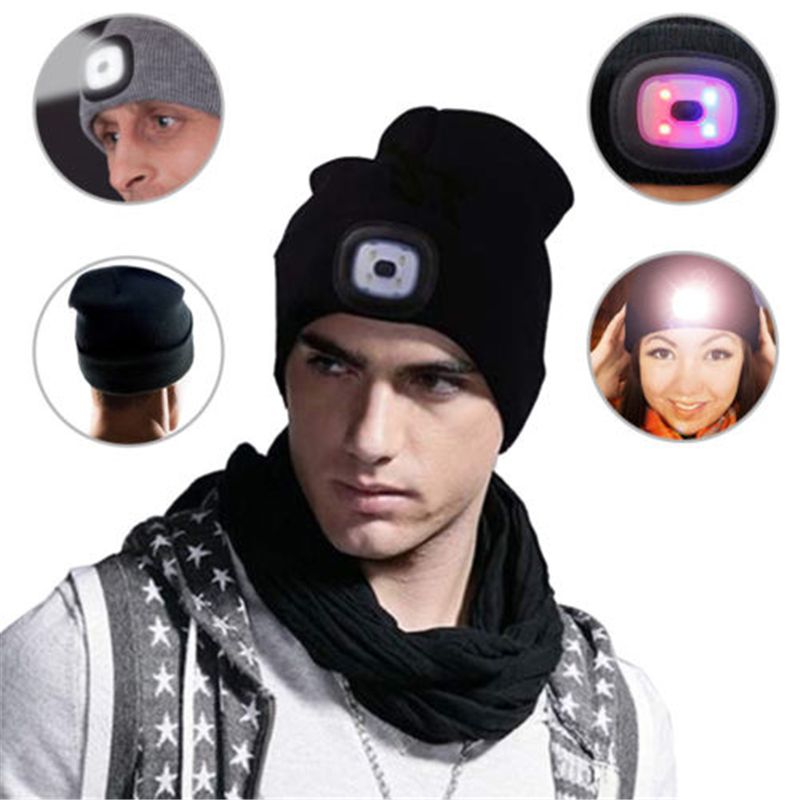 Unisex LED Beanie Hat With USB Rechargeable Battery 5 Hours High Powered Light