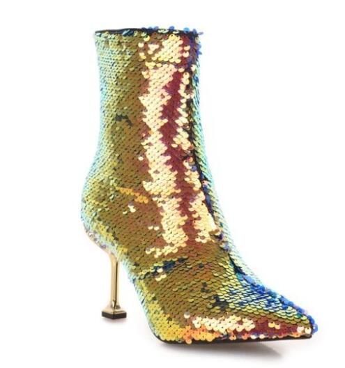multi color sequin booties