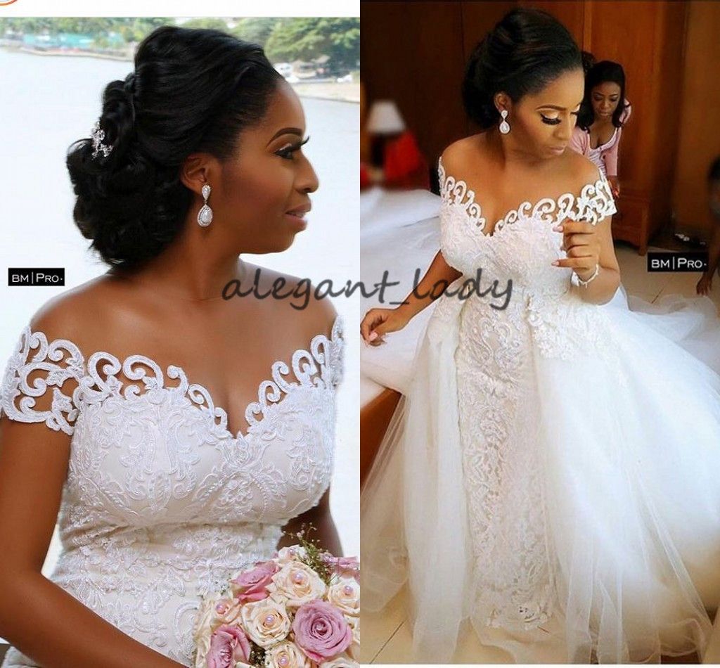 Lace Applique Mermaid Wedding Dresses With Detachable Train 2019