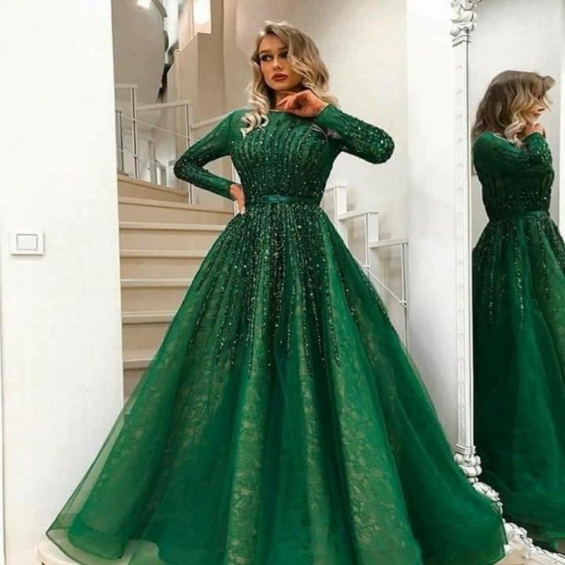 long sleeve a line formal dress