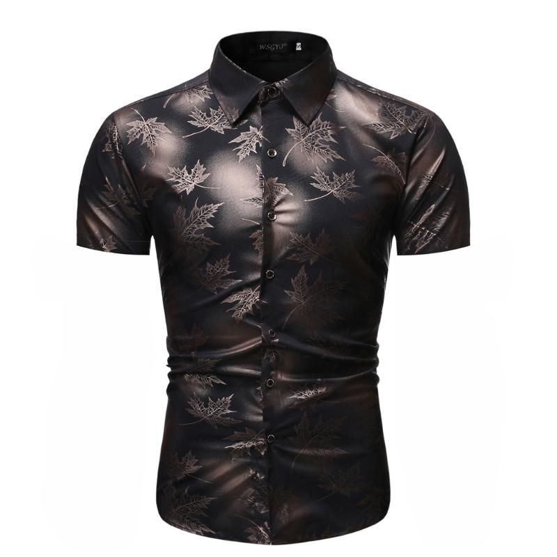 Domple Mens Plus Size Slim Short Sleeve Plaid Letter Print Button Down Shirt