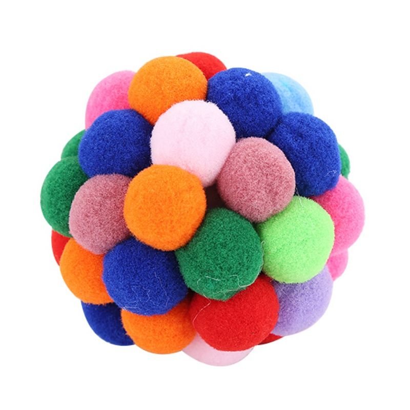 Pet Cat Toy Bouncy Ball Colorful Handmade Bells Elastic Ball Toy For Cats Training Exercise