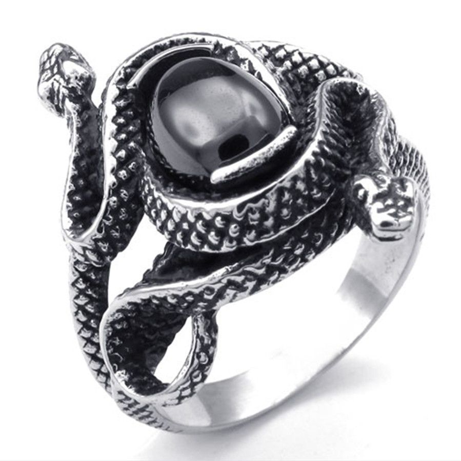 Joyas para hombres Diseño creativo Punk Acero inoxidable Doble serpiente Banda Biker para