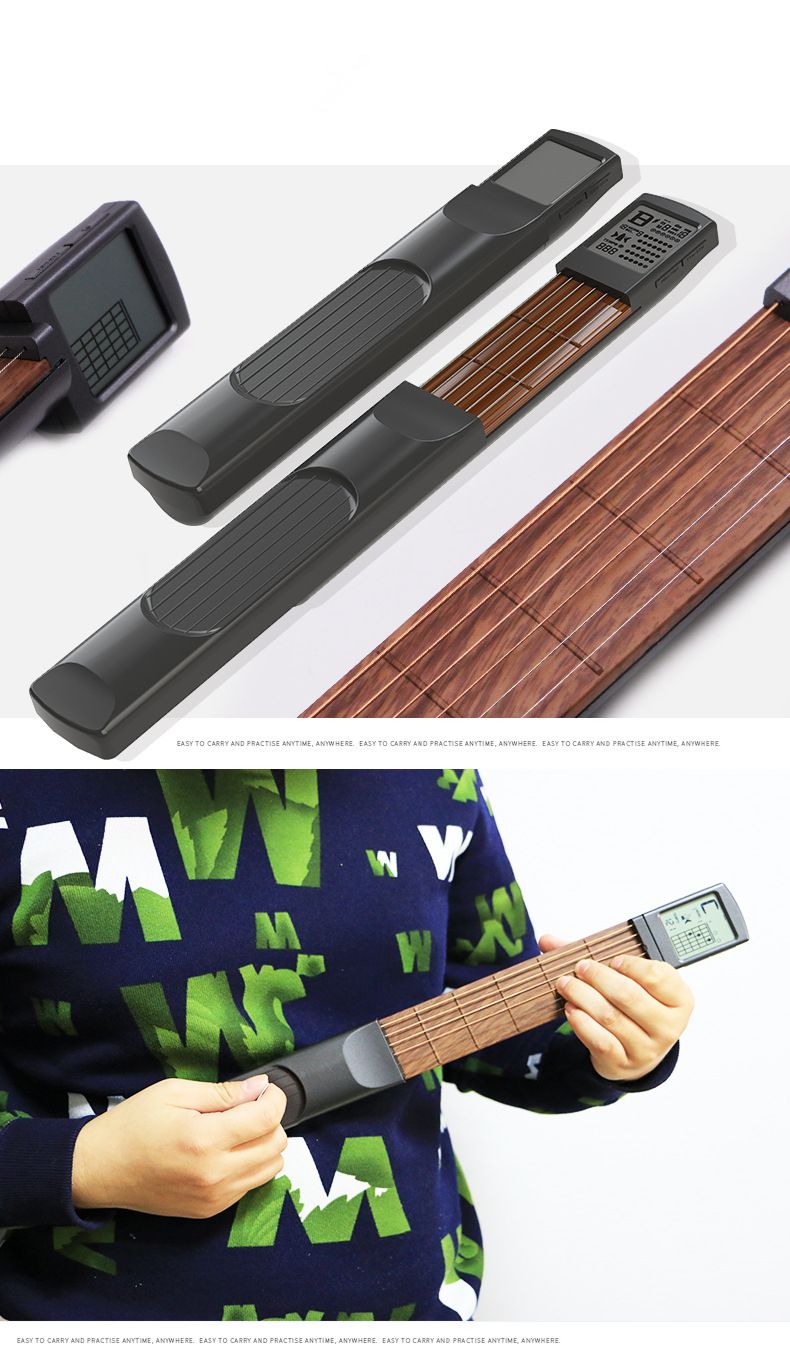 Compra Nueva Guitarra De Bolsillo Guitarra Eléctrica 6 Cuerdas Aparatos De  Guitarra Aéreo Ejercitador De Dedo Tren Prácticas De Práctica Con Pantalla  De Acordes Barato | Entrega Rápida Y Calidad | Es.Dhgate