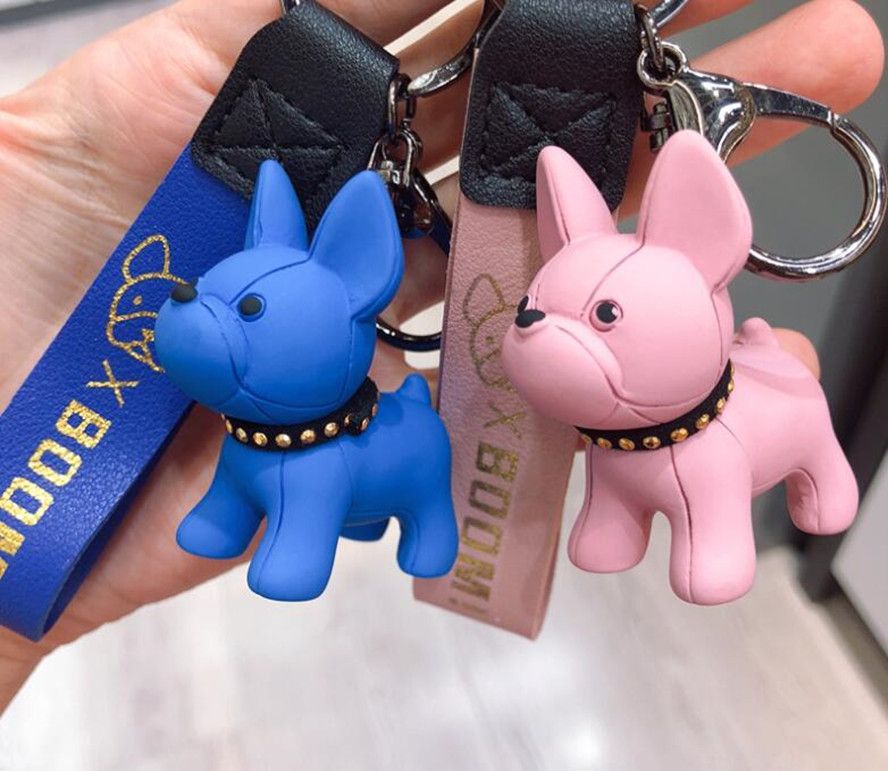 2021 French Bulldog Keychain PU Leather Animal Dog Keyring Holder Bag