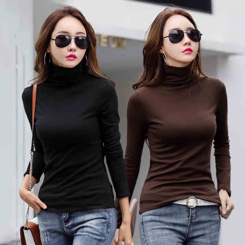 T Shirt Women Long Sleeve T Shirt Girl Winter Thermal Tshirt Turtleneck ...