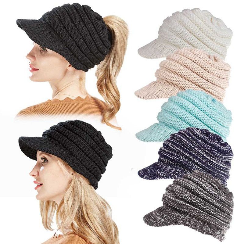 Winter Hats For Girls Knitted Acrylic Baseball Caps Women White