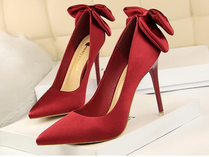 2020 Red Bottom High Heels Women Pumps Block Women Shoes Back Bow ...