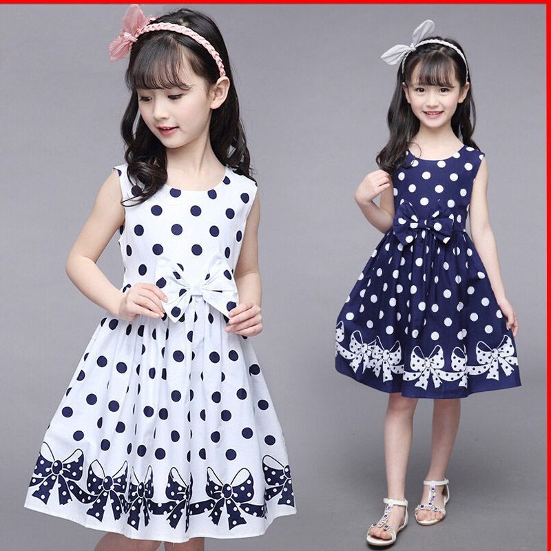 3-12 años Niñas Lunar de vestir mangas del verano del arco del vestido de bola de la ropa de los niños de princesa vestidos de ropa de los niños