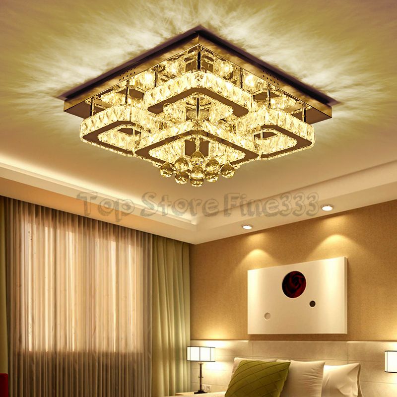 New Luxury LED Square K9 Crystal Pendant Lamp Ceiling Light Lighting Chandeliers 