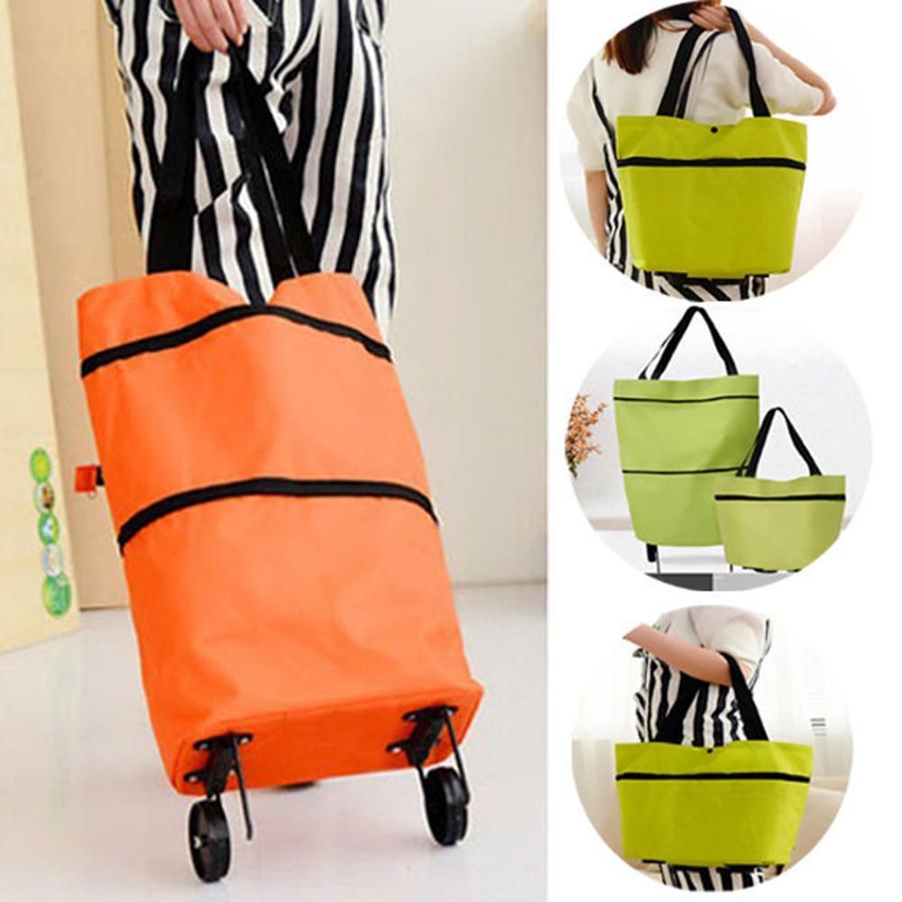 Foldable Shopping Bag Portable Trolley Storage Bags Food Grocery Cart On Wheels 
