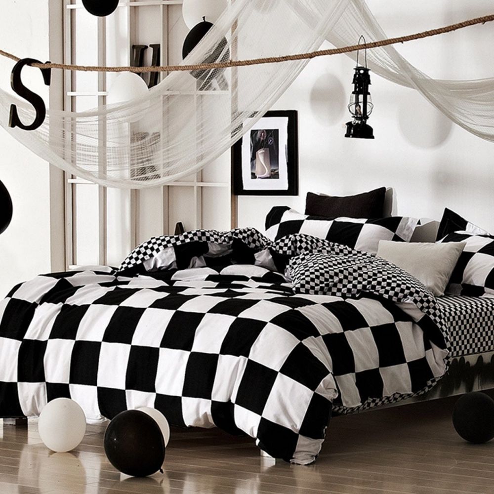 Black And White Plaid Zebra Striped Star Design 100 Cotton Duvet
