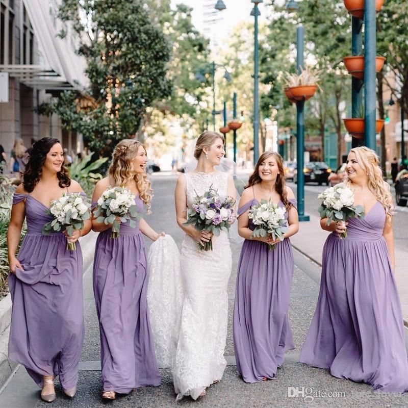 Compra Lavanda Una Línea Vestidos De Dama De Honor Largos De Gasa MÁS  TAMAÑO MÁS TAMAÑO DE LOS PLEATOS DE HOMBRES PAÍS DE COMUNICACIÓN DE CASA DE  BODA DE BODA DE BODA