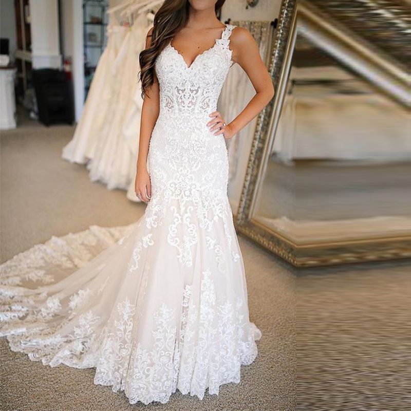 Compra Nuevos Vestidos Nupciales Elegantes Tren Largo Princesa Vestido  Vestido Novia Sirena Vestido De Boda Correas Aplique Aplique Romántico  Custom Barato | Entrega Rápida Y Calidad | Es.Dhgate