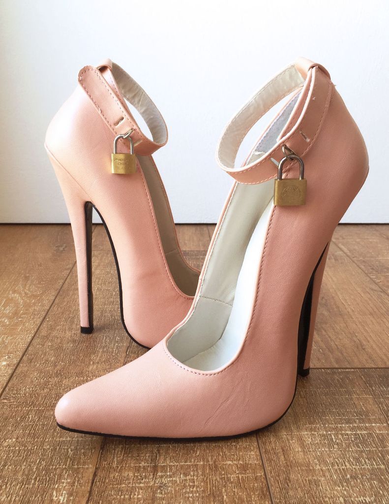 Sexy BDSM Vrouwen Pumps Hoge Hakken 18 cm Enkelbanden Lock Sleutels Pool  Dance Party Schoenen Puntschoen