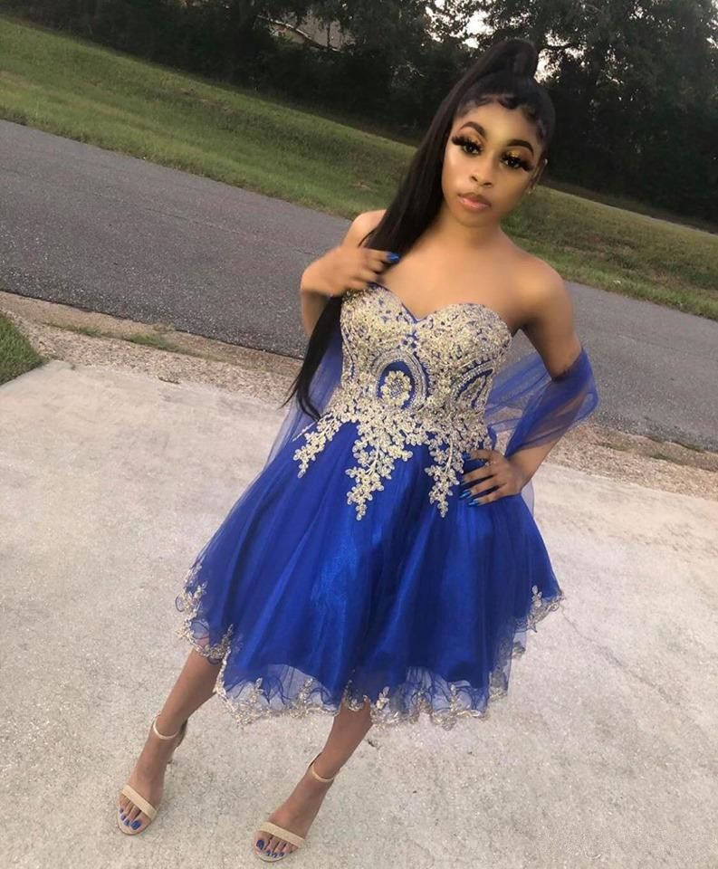 blue and gold dama dresses Royal Blue Long Sleeve Prom Dresses Gold Quinceañera Dress FD1382 vini –  Viniodress main image 0