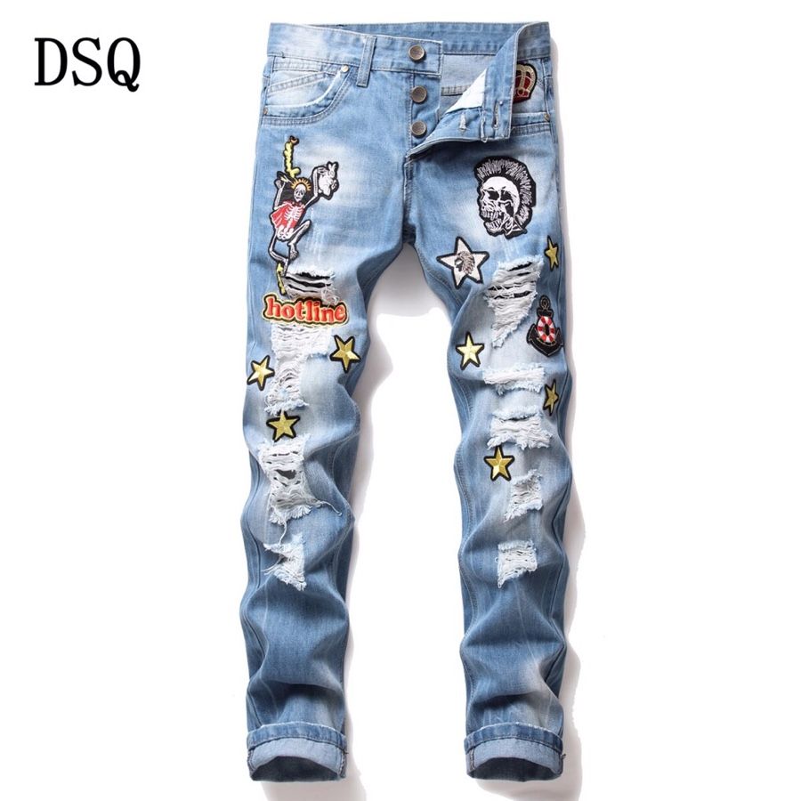 Compra Nuevos Stryle Bla Jeans Para Hombre Diseñador De La Marca Jeans  Blancos De Calidad Superior Off Motorista De La Motocicleta Del Dril De  2020 Moda Hip Hop Doble Tamaño De Los