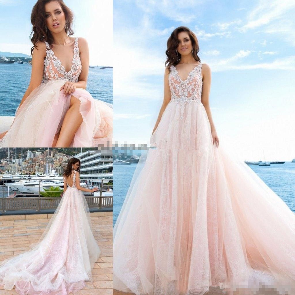 pink beach wedding dresses