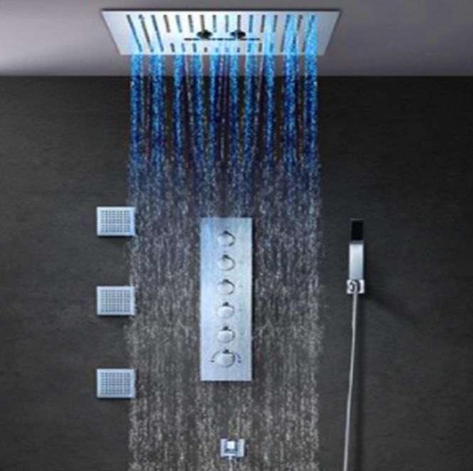 2019 Luxury Led Shower Head Recessed Ceiling Showerhead Rainfall Waterfall Mist Bathroom Thermostatic High Flow 5 Function From