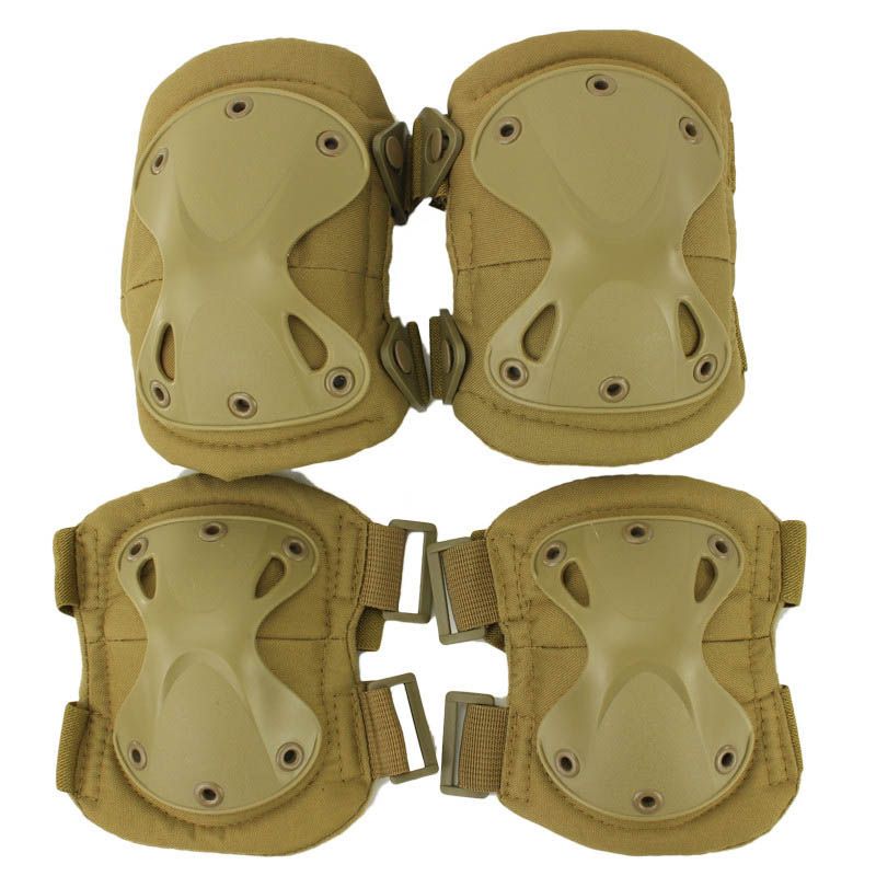 Khaki Outdoor Tactical Elbow Protective Pads Safety Guard Gear Set Cushions 