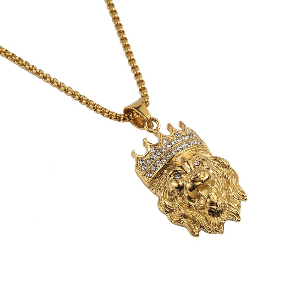 Men Fashion Hip Hop Gold Lion Pendant 